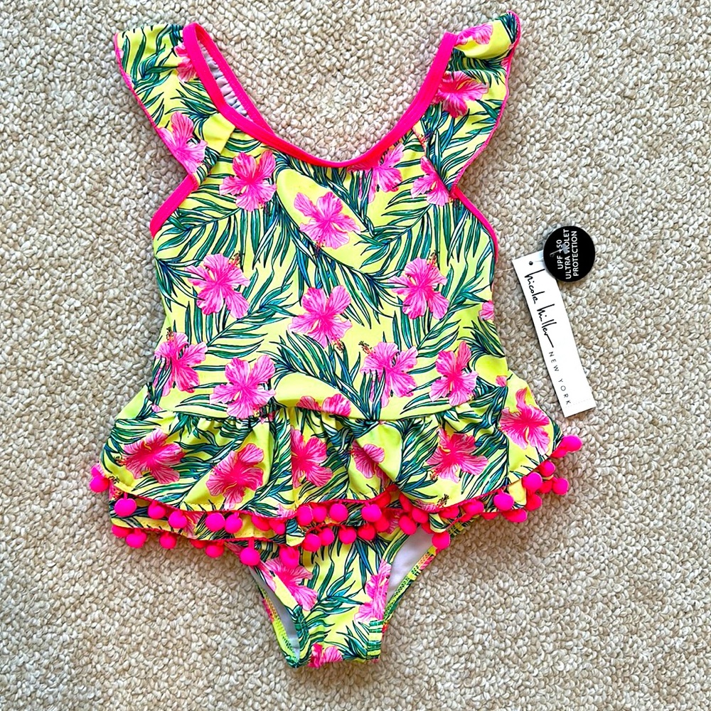 Nicole Miller Girls Tropical Swimsuit One-Piece